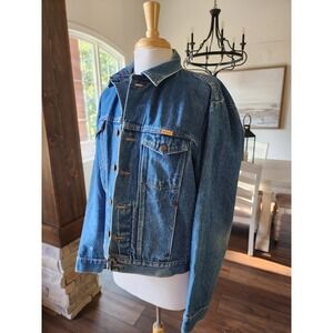 Vintage Rustler Denim Jacket Oversized L Button Front Blue Jean Trucker Workwear